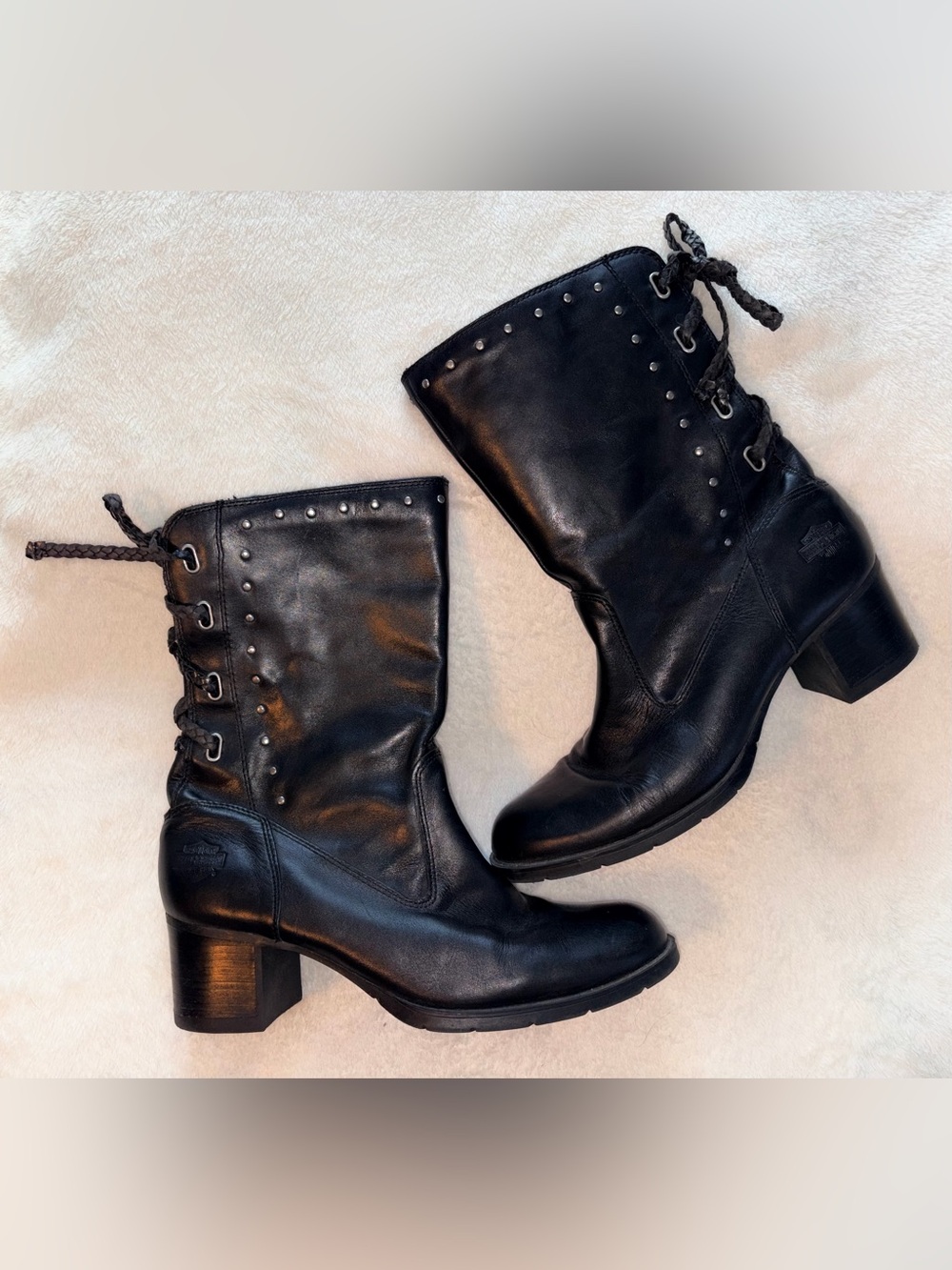 Harley-Davidson Dantie Black Leather Heeled Boots sz 9